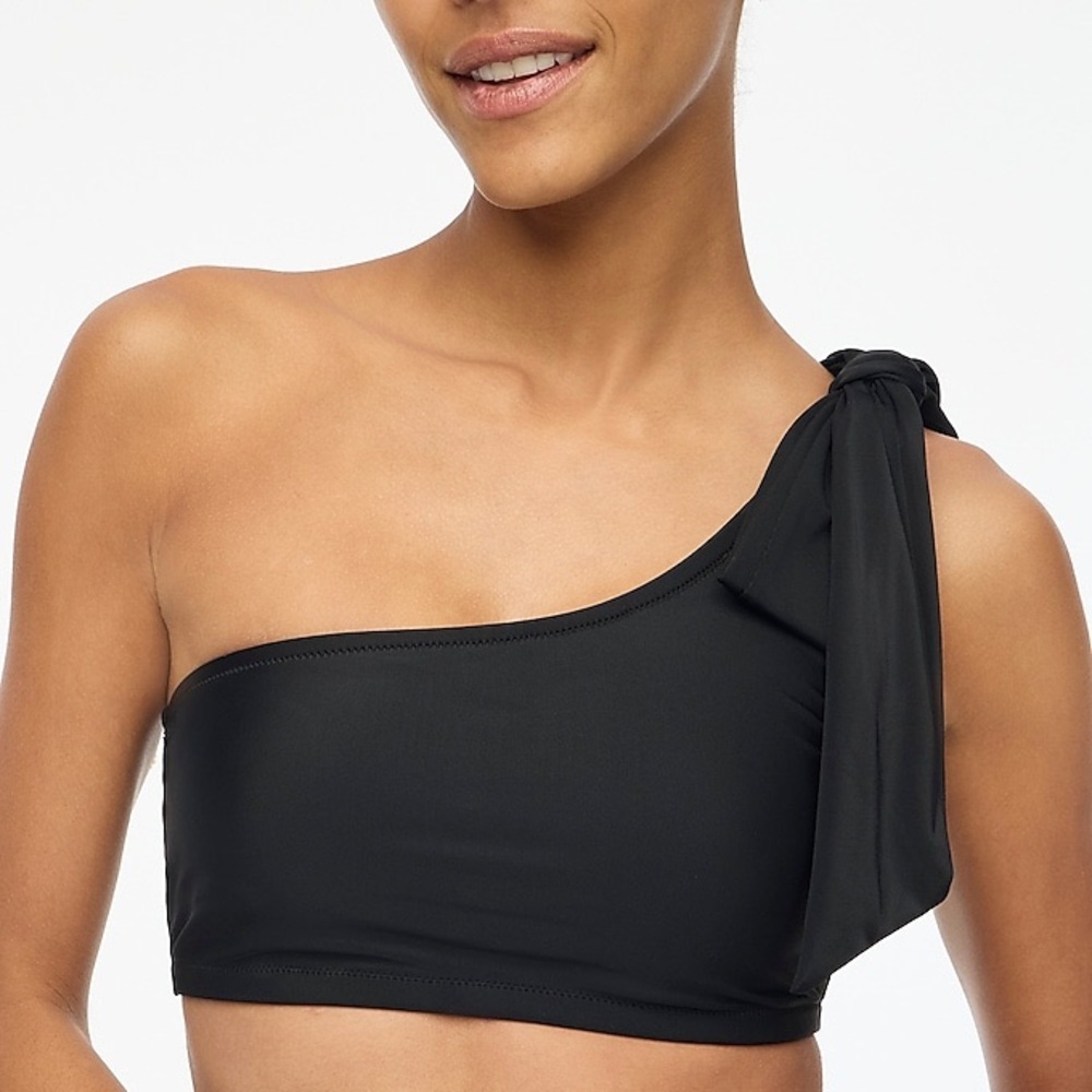 J Crew Fac NWT One Shoulder Bow Bikini Swim Top Size Large Swimsuit in Black